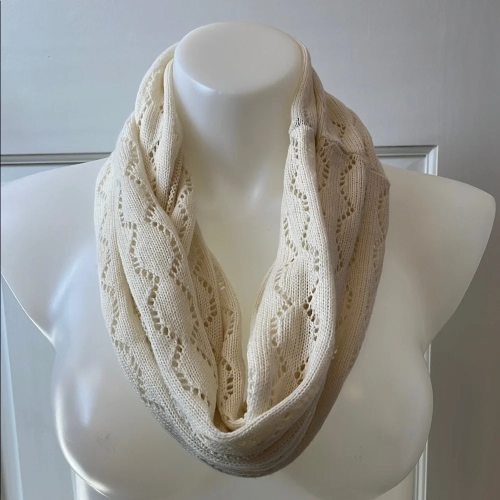 Maurices Cream Crochet Knit Infinity Scarf with Intricate Pattern